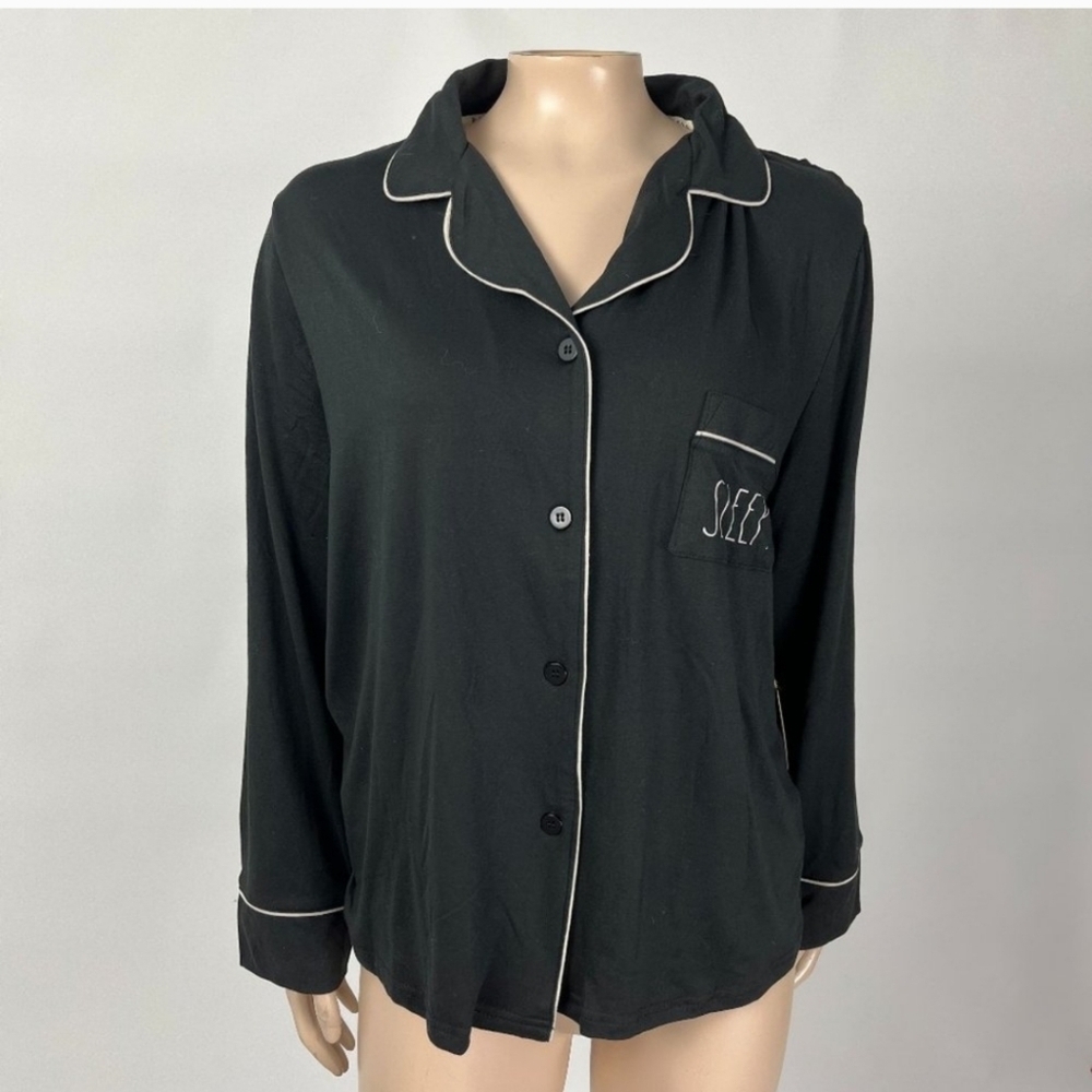 Rae Dunn Womens Black Sleep Button Up Shirt Size Small